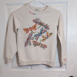 PEEK Cream Sweatshirt with Colorful Dragonfly Design Girls Size 10